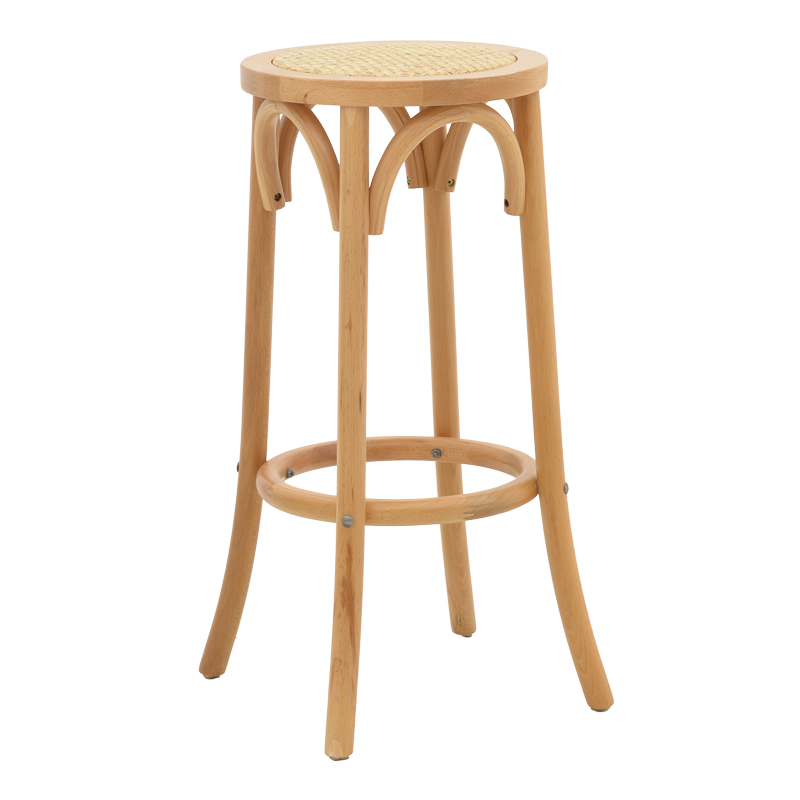 product_pako_263-000037 Σκαμπό μπαρ Serzo ξύλο οξιάς και rattan σε φυσικό χρώμα Φ36x71εκ - Image 1