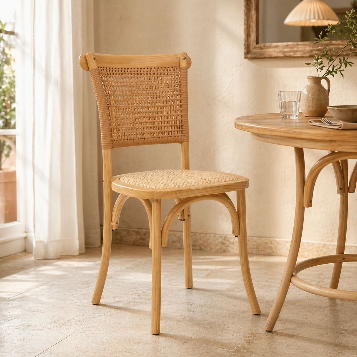 product_pako_263-000041 Καρέκλα Karley φυσικό ξύλο οξιάς-έδρα φυσικό rattan 48x52x89εκ - Image 1