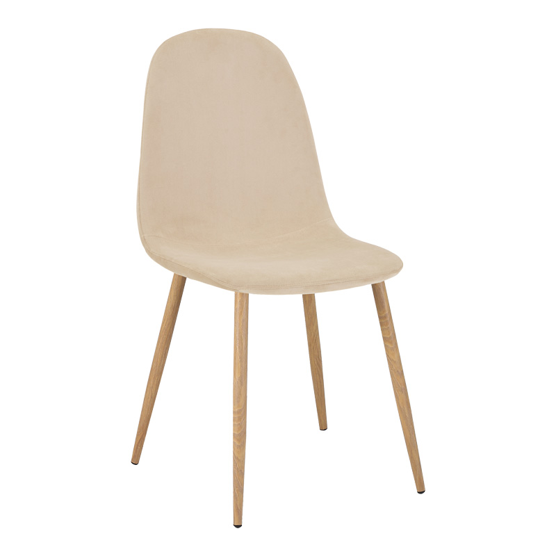 product_pako_270-000044 Καρέκλα Bella μπεζ βελούδο με πόδι μέταλλο σε φυσική απόχρωση 43.5x52x89εκ (Σετ 2 τεμαχίων) - Image 1