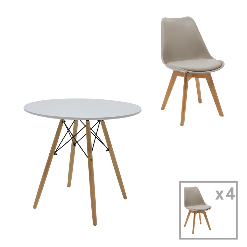 product_pako_271-000032 Τραπεζαρία Julita-Gaston σετ 5τεμ MDF και ξύλο οξιάς σε γκρι-λευκή-φυσική απόχρωση Φ80x73εκ - Image 1