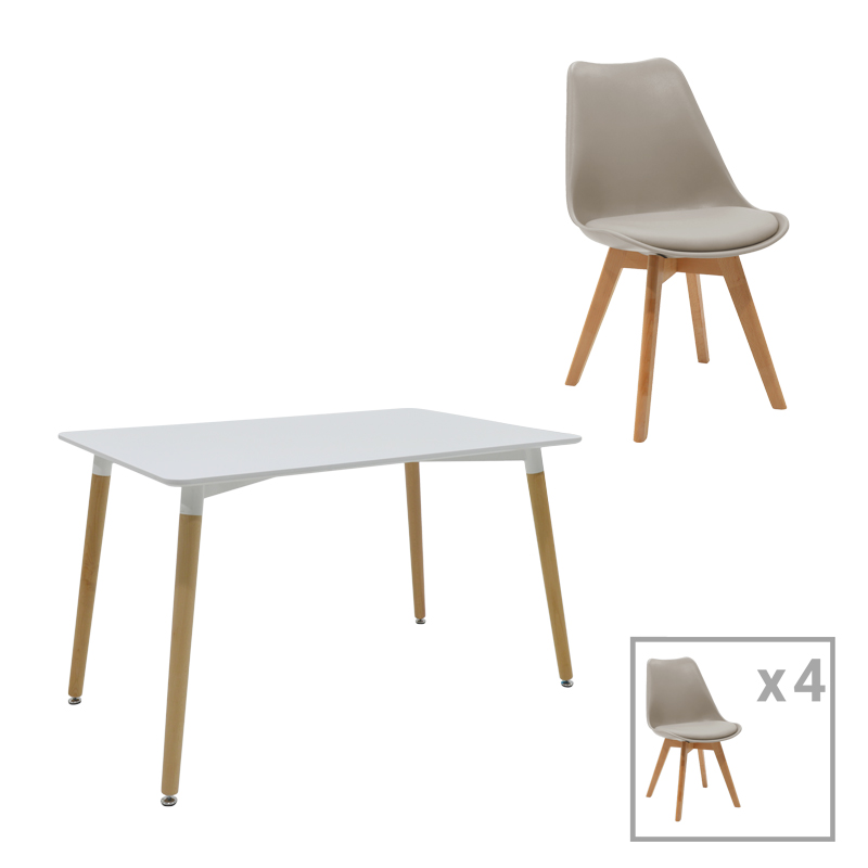 product_pako_271-000035 Τραπεζαρία Natali-Gaston A σετ 5τεμ MDF και ξύλο οξιάς σε γκρι-λευκή-φυσική απόχρωση 120x80x76εκ - Image 1