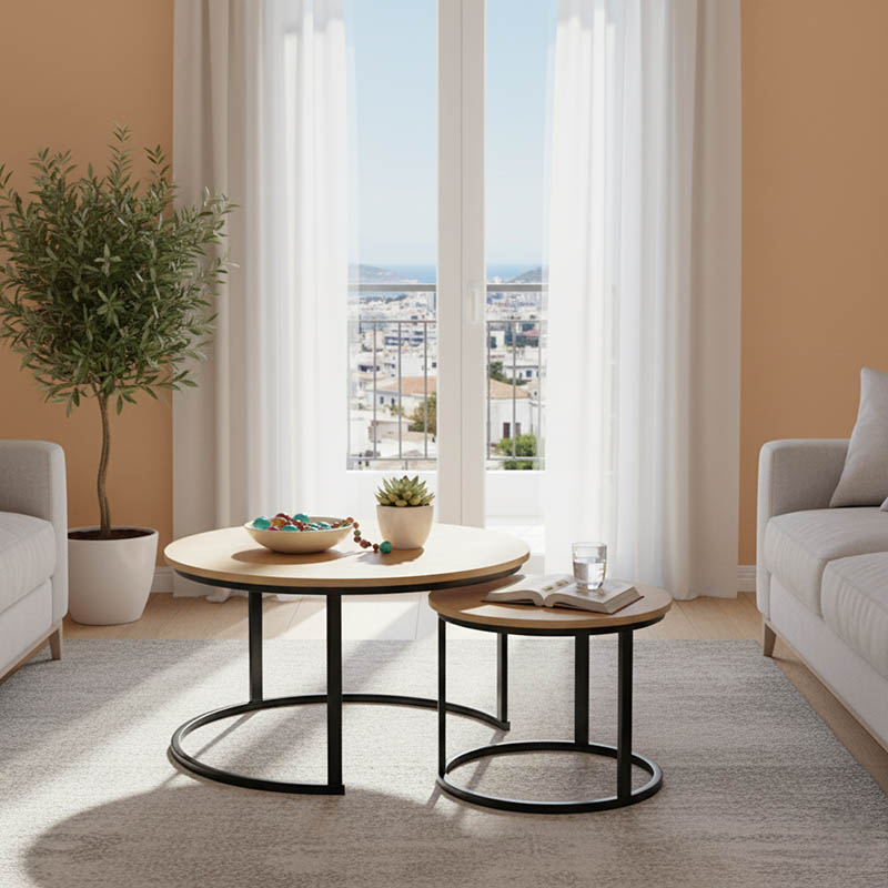 product_pako_271-000046 Τραπέζια σαλονιού Solme I 2τεμ σε oak απόχρωση με μαύρα μεταλλικά πόδια - Image 1