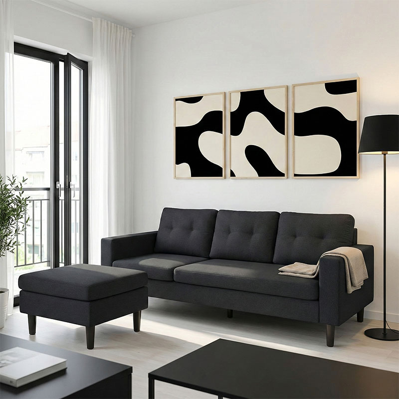 product_pako_272-000003 Γωνιακός καναπές αναστρέψιμος Maneli ύφασμα μαύρο 196x138/77x82εκ - Image 1