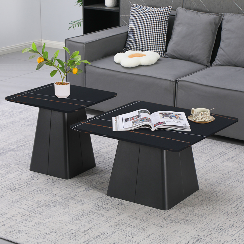 product_pako_278-000037 Τραπέζια σαλονιού Square σετ 2 τεμ μέταλλο-sintered stone σε μαύρο μαρμάρου - Image 1