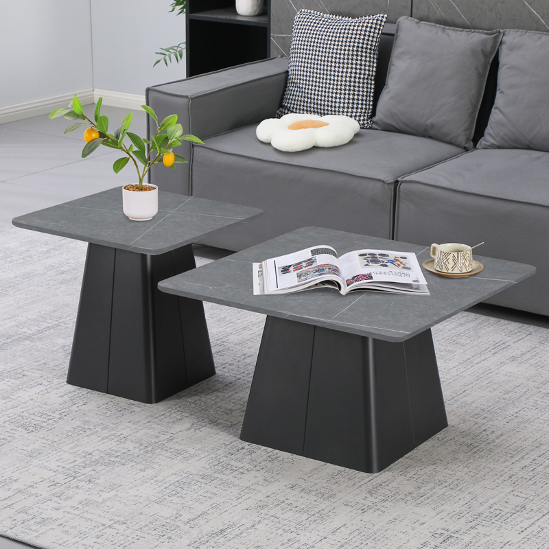 product_pako_278-000038 Τραπέζια σαλονιού Square σετ 2 τεμ βάση μέταλλο σε μαύρη-sintered stone σε γκρι μαρμάρου - Image 1