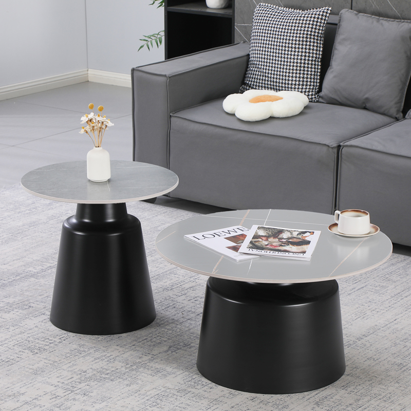 product_pako_278-000041 Τραπέζια σαλονιού Dualis σετ 2 τεμ μαυρο μέταλλο-sintered stone σε γκρι μαρμάρου - Image 1