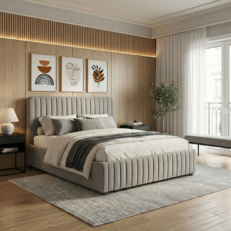 product_pako_279-000002 Κρεβάτι διπλό Zilin ύφασμα γκρι-μπεζ με αποθηκευτικό χώρο 160x200εκ - Image 1