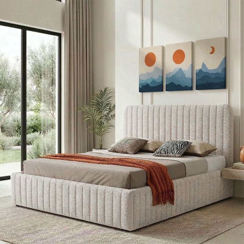 product_pako_279-000022 Κρεβάτι διπλό Zilin ύφασμα μπουκλε μπεζ με αποθηκευτικό χώρο 160x200εκ - Image 1