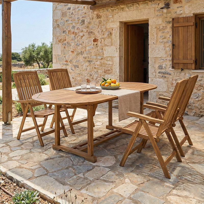 product_pako_282-000023 Τραπεζαρία Zerco-Sopho I σετ 5τεμ φυσικό μασίφ ξύλο ακακίας 200/150x100x75εκ - Image 1