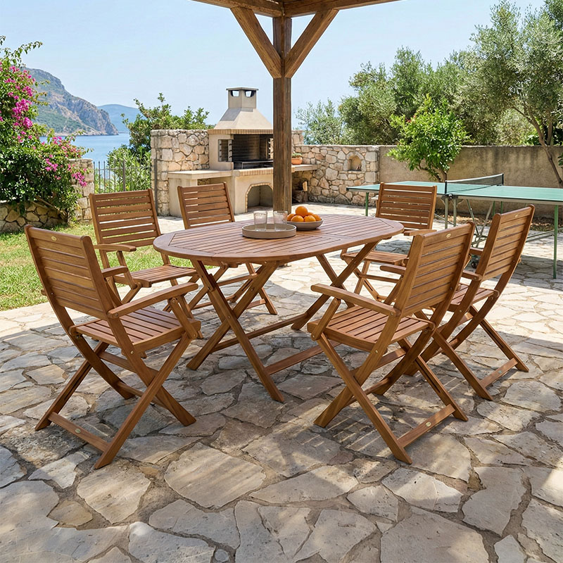 product_pako_282-000028 Τραπεζαρία Gorpo-Falov σετ 7τεμ φυσικό μασίφ ξύλο ακακίας 130x80x72εκ - Image 1
