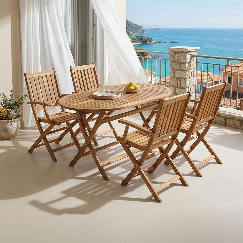 product_pako_282-000033 Τραπεζαρία Mobie-Falov σετ 5τεμ φυσικό μασίφ ξύλο ακακίας 130x80x72εκ - Image 1