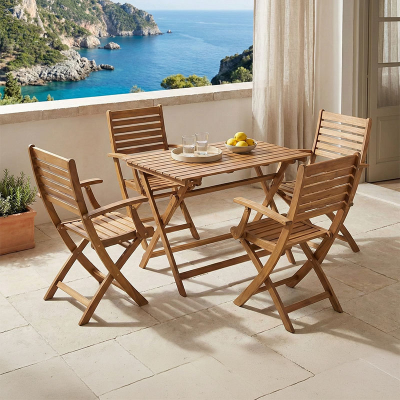 product_pako_282-000036 Τραπεζαρία Gorbo-Jaybo σετ 5τεμ πτυσσόμενο φυσικό μασίφ ξύλο ακακίας 100x65x72εκ - Image 1