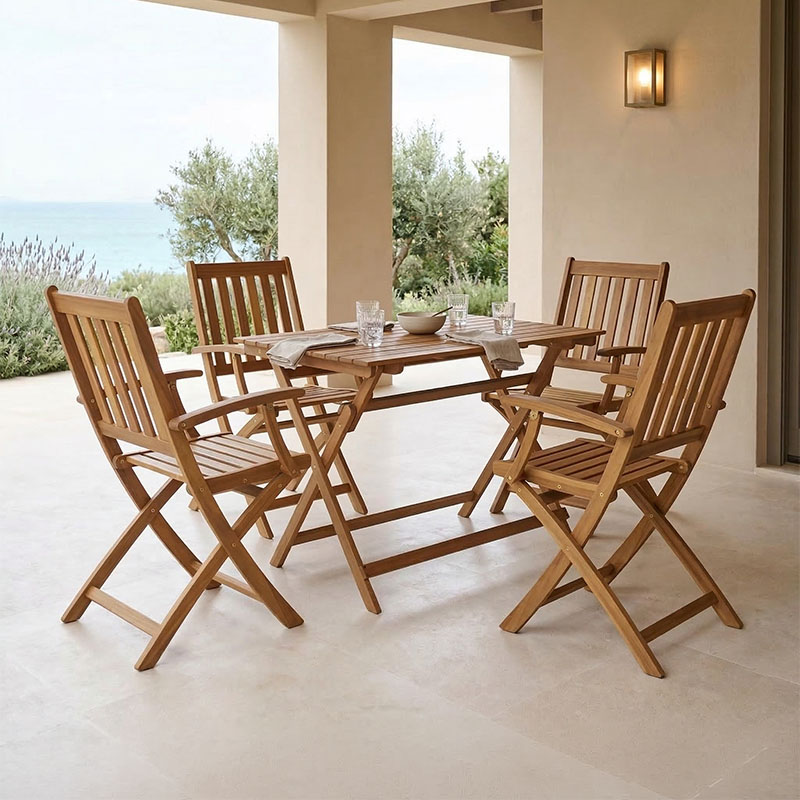 product_pako_282-000038 Τραπεζαρία Mobie-Jaybo σετ 5τεμ πτυσσόμενο φυσικό μασίφ ξύλο ακακίας 100x65x72εκ - Image 1