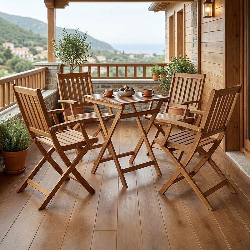 product_pako_282-000046 Τραπεζαρία Mobie-Lazio σετ 5τεμ πτυσσόμενο φυσικό μασίφ ξύλο ακακίας 50x50x70εκ - Image 1