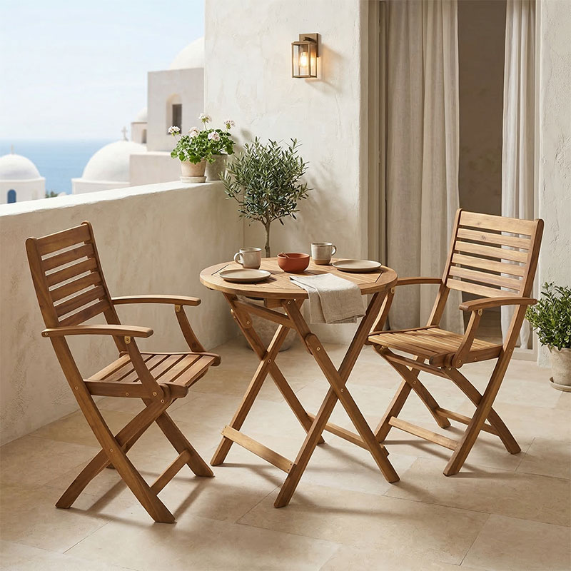 product_pako_282-000048 Τραπεζαρία Gorpo-Carpuva σετ 3τεμ πτυσσόμενο φυσικό μασίφ ξύλο ακακίας Φ70x74εκ - Image 1