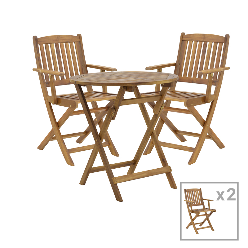 product_pako_282-000051 Τραπεζαρία Recofly-Carpuva σετ 3τεμ πτυσσόμενο φυσικό μασίφ ξύλο ακακίας Φ70x74εκ - Image 1