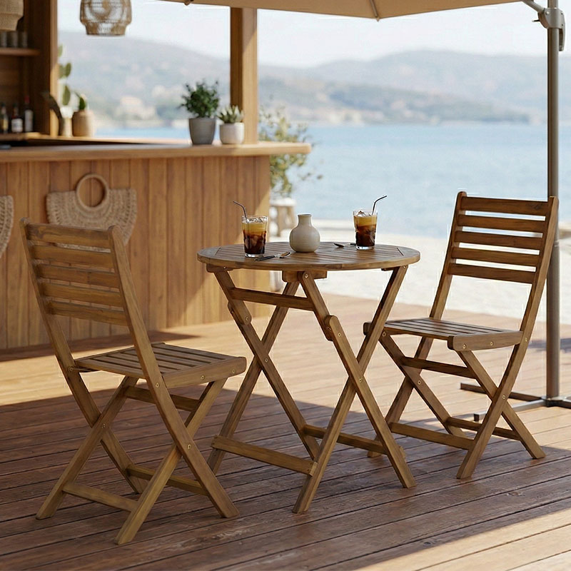 product_pako_282-000053 Τραπεζαρία Fatel-Carpuva σετ 3τεμ πτυσσόμενο φυσικό μασίφ ξύλο ακακίας Φ70x74εκ - Image 1