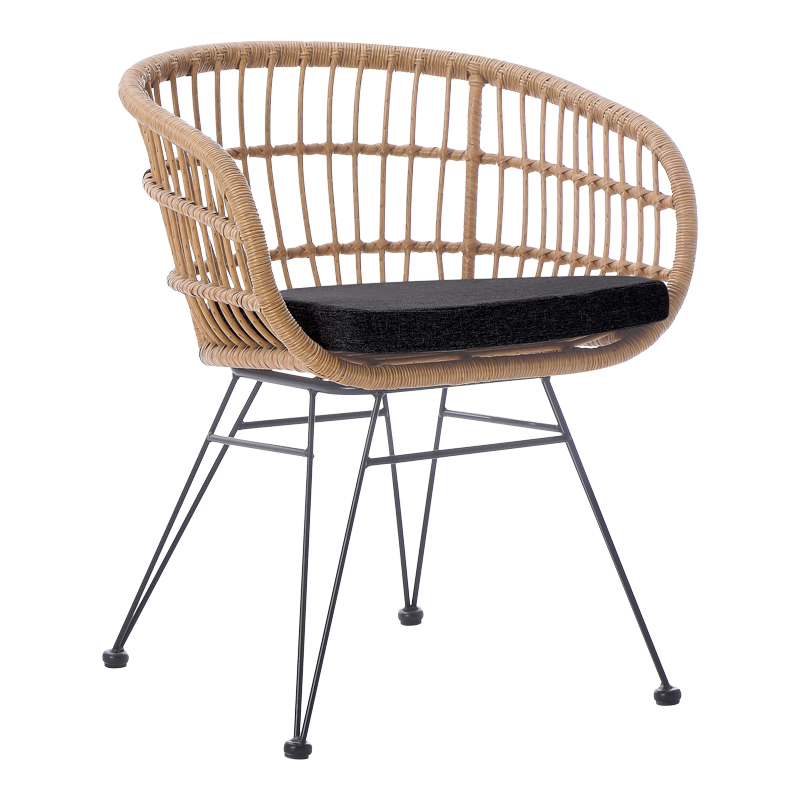 product_pako_286-000016 Πολυθρόνα Naoki με μαξιλάρι pe rattan σε φυσική απόχρωση και μαύρα μεταλλικά πόδια 63x61x79εκ - Image 1