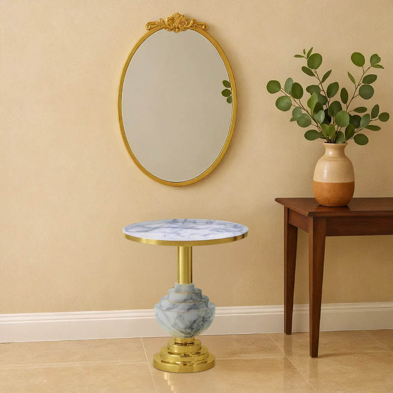 product_pako_287-000006 Βοηθητικό τραπέζι Cogent Inart γκρι μαρμάρου-χρυσό μέταλλο Φ41x44εκ - Image 1