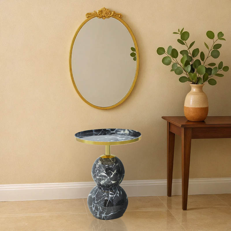 product_pako_287-000009 Βοηθητικό τραπέζι Dearest Inart μαυρο μαρμάρου-χρυσό μέταλλο Φ41x57εκ - Image 1