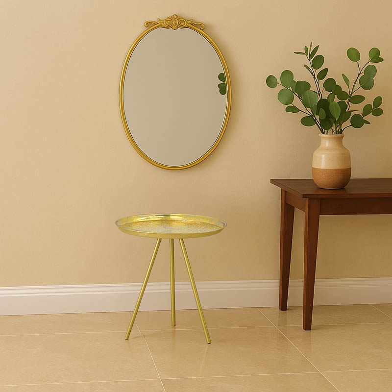 product_pako_287-000015 Βοηθητικό τραπέζι Jacksie Inart γκρι-χρυσό μέταλλο Φ41x43.5εκ - Image 1