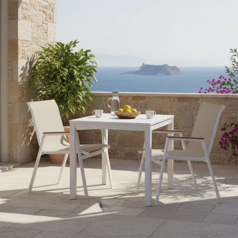 product_pako_288-000011 Τραπεζαρία Azelie-Kliton Ι σετ 5τεμ γκρι ύφασμα-λευκό αλουμίνιο 80x80x74εκ - Image 1