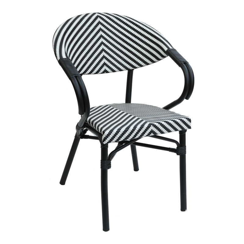 product_pako_289-000014 Πολυθρόνα Isaia στοιβαζόμενη μαύρο αλουμίνιο-ασπρόμαυρο pe rattan 57x57x83εκ - Image 1