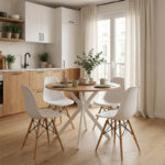 Τραπέζι Xuson φυσικό mdf-πόδι λευκό μέταλλο Φ80x75εκ - Image 2