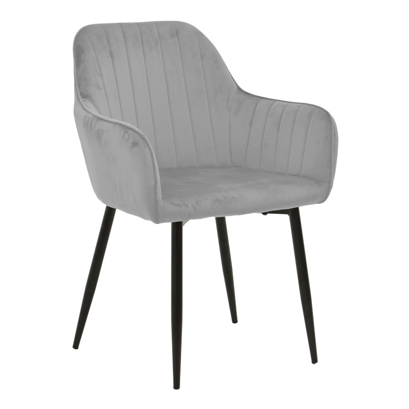 product_pako_292-000089 Πολυθρόνα Noor γκρι βελούδο με πόδι μετάλλου σε μαύρη απόχρωση 58x58x86εκ (Σετ 2 τεμαχίων) - Image 1