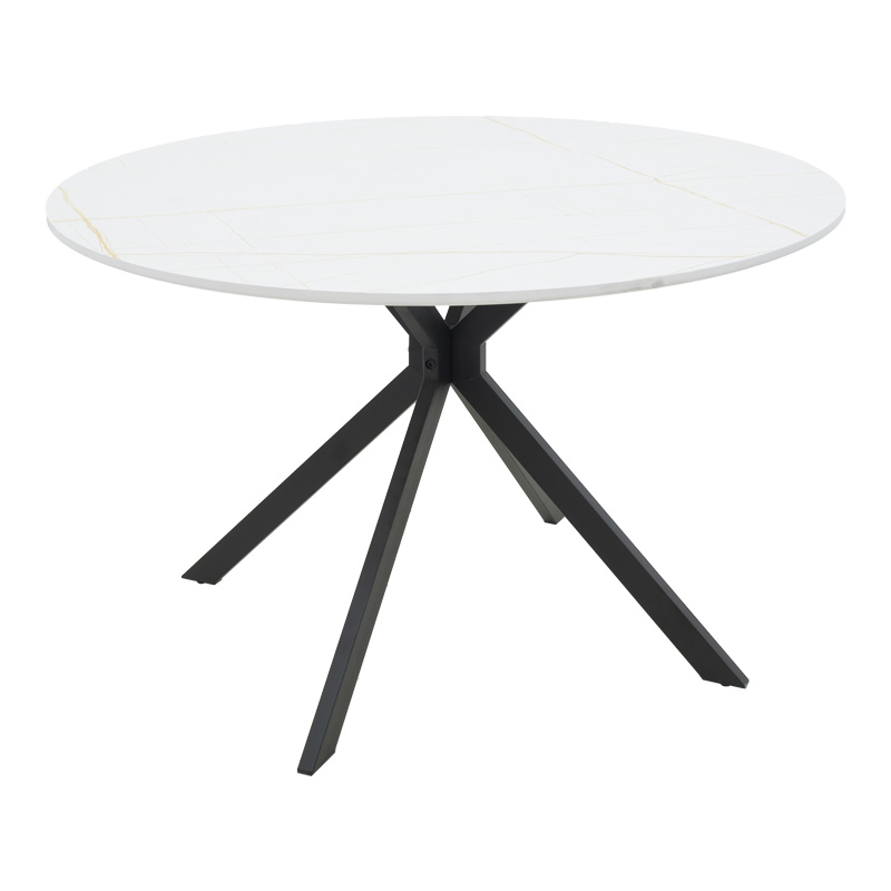 product_pako_292-000101 Τραπέζι Xuson mdf σε λευκό όψης μαρμάρου με πόδι μαύρο μέταλλο Φ120x75εκ - Image 1