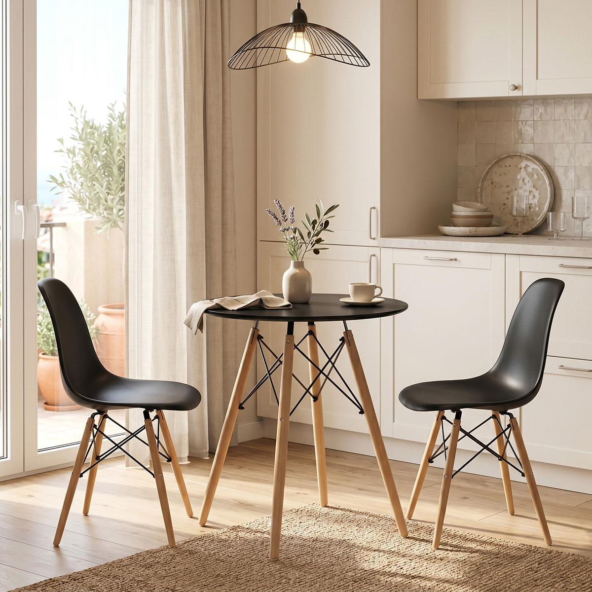 product_pako_292-000111 Τραπέζι Julita μαύρο mdf και ξύλο οξιάς σε φυσική απόχρωση Φ60x73εκ - Image 1