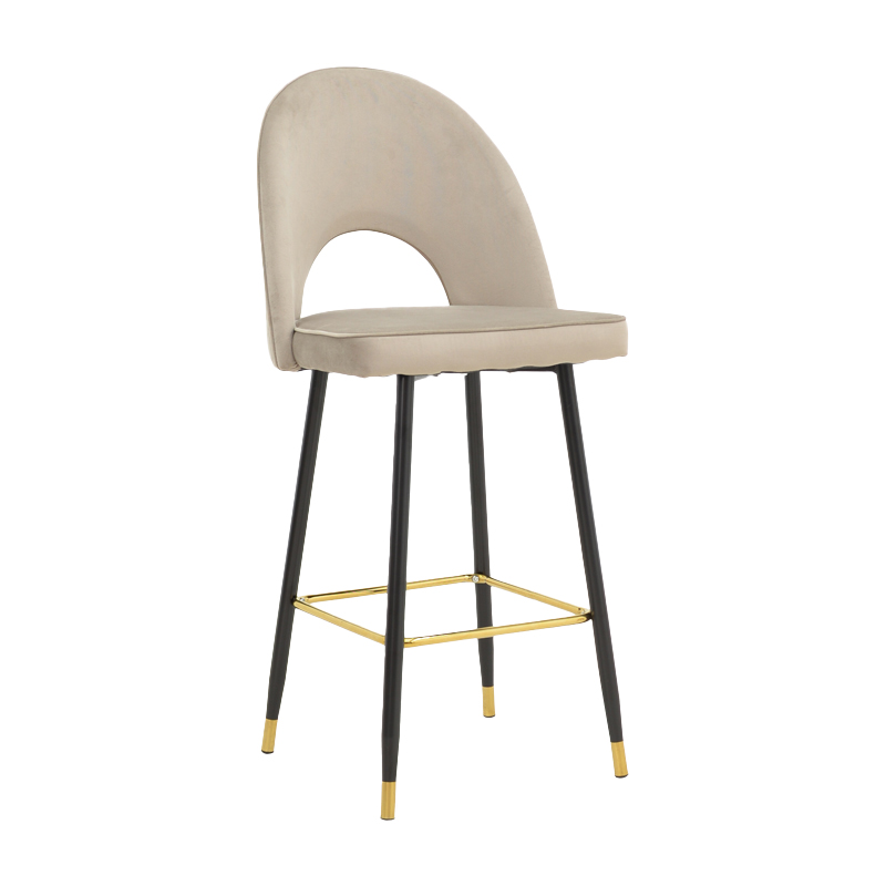 product_pako_292-000123 Σκαμπό μπαρ μεσαίου ύψους Casenio μπεζ βελούδο-πόδι μαύρο με χρυσό μέταλλο 48x50x107εκ (Σετ 2 τεμαχίων) - Image 1