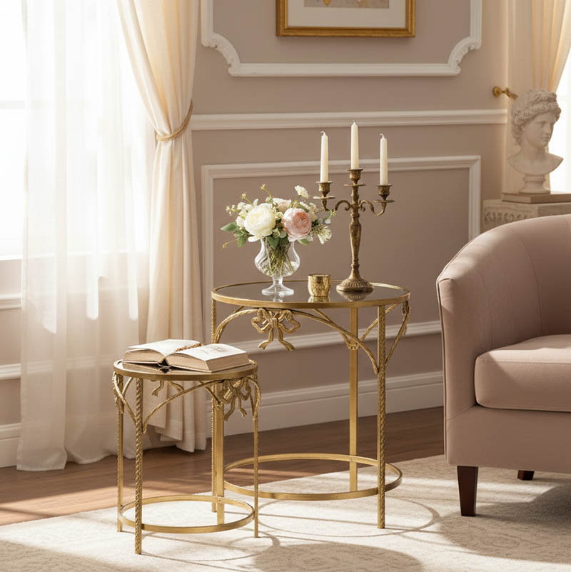 product_pako_295-000031 Βοηθητικό τραπέζι Frensia Inart σετ 2τεμ μέταλλο σε χρυσή απόχρωση - Image 1