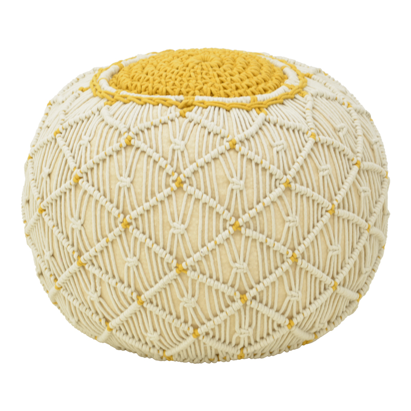 product_pako_302-000031 Σκαμπό-πουφ Boha Inart γιούτα σε κίτρινη και λευκή απόχρωση Φ40x30εκ - Image 1