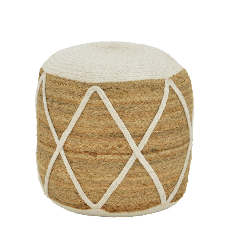 product_pako_302-000038 Σκαμπό-πουφ Maroc Inart γιούτα σε φυσική και λευκή απόχρωση Φ40x45εκ - Image 1