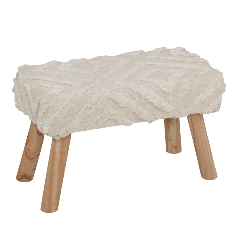 product_pako_302-000040 Σκαμπό Shep Inart 100% βαμβάκι σε λευκή απόχρωση και ξύλο ευκαλύπτου 60x30x40εκ - Image 1