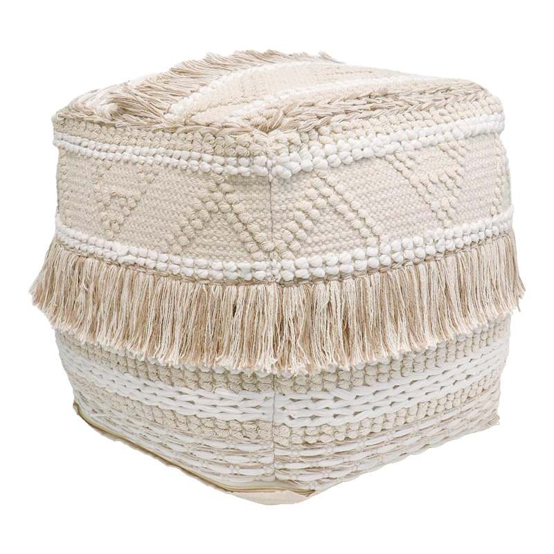 product_pako_302-000045 Σκαμπό-πουφ Scauni Inart βαμβάκι σε λευκή-μπεζ απόχρωση 50x50x50εκ - Image 1