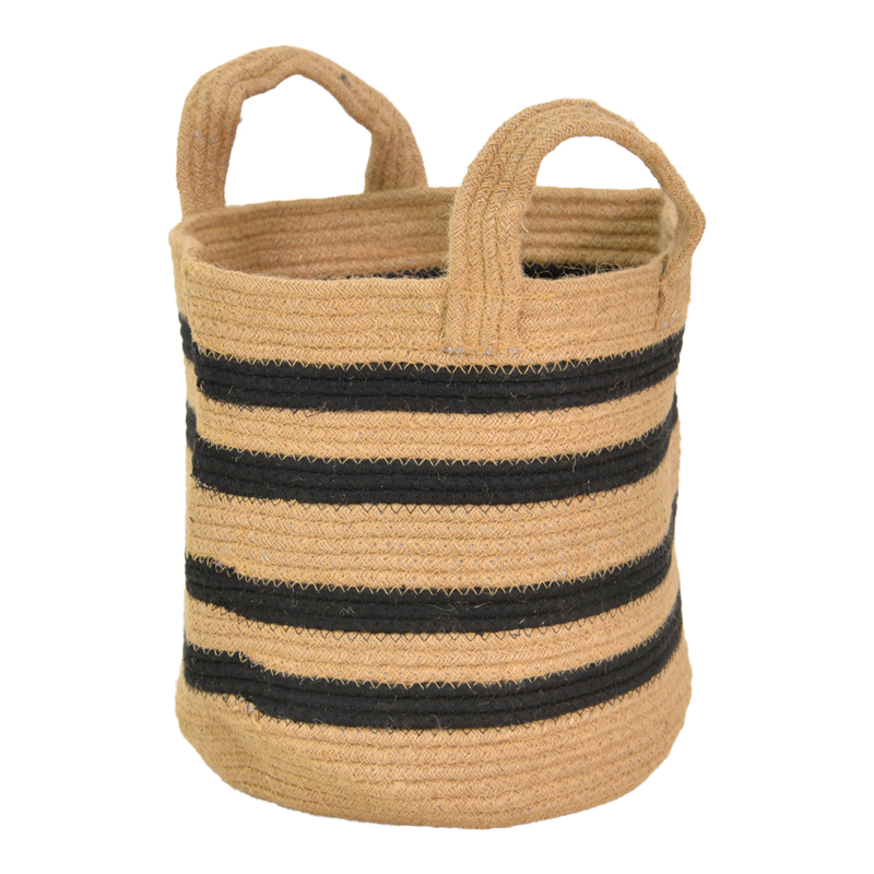 product_pako_302-000049 Διακοσμητικό καλάθι Mibra Inart βαμβάκι-γιούτα σε μπεζ-μαύρη απόχρωση Φ30x30εκ - Image 1