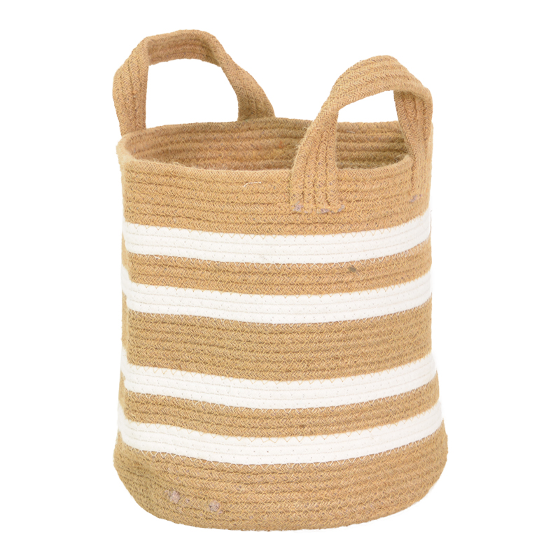 product_pako_302-000055 Διακοσμητικό καλάθι Mibra Inart βαμβάκι-γιούτα σε μπεζ-λευκή απόχρωση Φ30x30εκ - Image 1