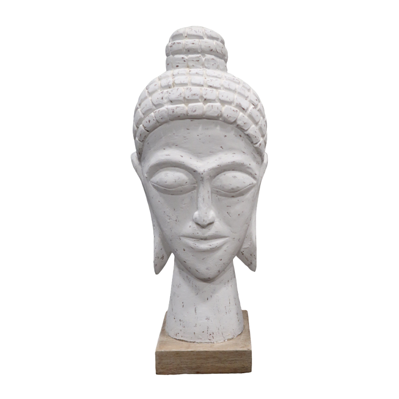 product_pako_312-000047 Προτομή κεφαλή βούδα Wevi Inart λευκό μάνγκο ξύλο 17x11.5x41εκ - Image 1