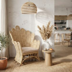 Πολυθρόνα Fragia Inart με μπεζ μαξιλάρι-φυσικό rattan 85x96x120εκ - Image 2