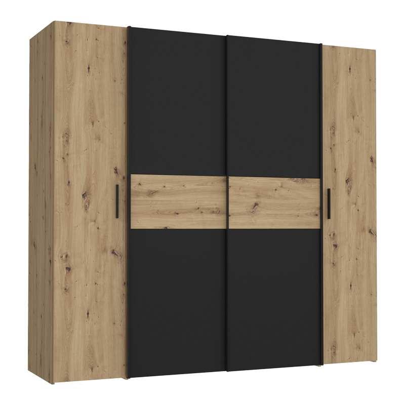 product_pako_318-000003 Ντουλάπα ρούχων Bekerk τετράφυλλη μαύρο-oak μελαμίνης 200x61.5x190.5εκ - Image 1