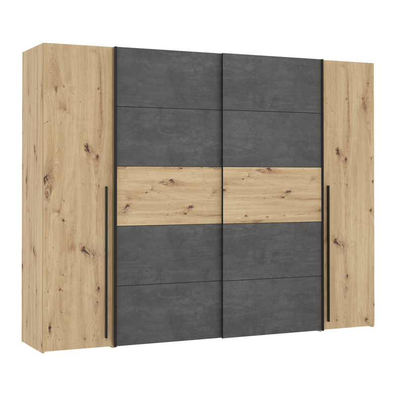 product_pako_318-000005 Ντουλάπα ρούχων Verzo τετράφυλλη oak-ανθρακί μελαμίνης 270.5x61.5x210.5εκ - Image 1