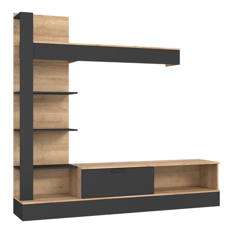 product_pako_318-000010 Σύνθετο σαλονιού Dranko μαύρο-oak μελαμίνης 205x41.5x192εκ - Image 1