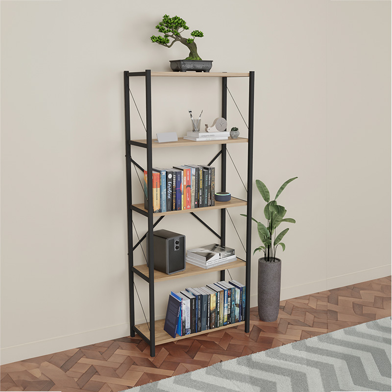 product_pako_321-000005 Βιβλιοθήκη Draizy oak μελαμίνης-μαύρο μέταλλο 63x30x150εκ - Image 1