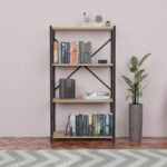 Βιβλιοθήκη Jackrey oak μελαμίνης-μαύρο μέταλλο 63x30x114εκ