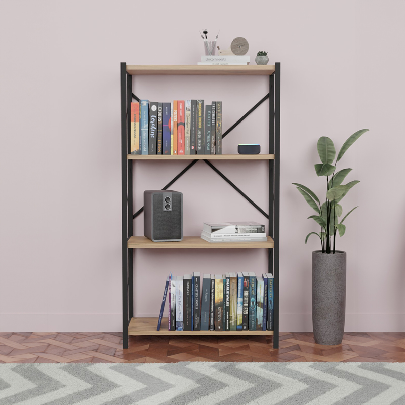 product_pako_321-000010 Βιβλιοθήκη Jackrey oak μελαμίνης-μαύρο μέταλλο 63x30x114εκ - Image 1