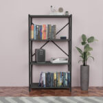 Βιβλιοθήκη Jackrey ανθρακί μελαμίνης-μαύρο μέταλλο 63x30x114εκ