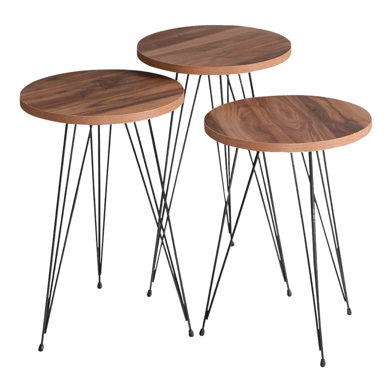 product_pako_321-000070 Βοηθητικά τραπέζια Wakmi σετ 3τεμ φυσικό μελαμίνης-μαύρο μέταλλο - Image 1