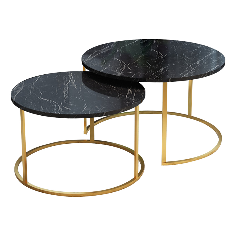 product_pako_321-000072 Τραπέζια σαλονιού Solme σετ 2τεμ μαύρο μάρμαρου μελαμίνης-χρυσό μέταλλο - Image 1